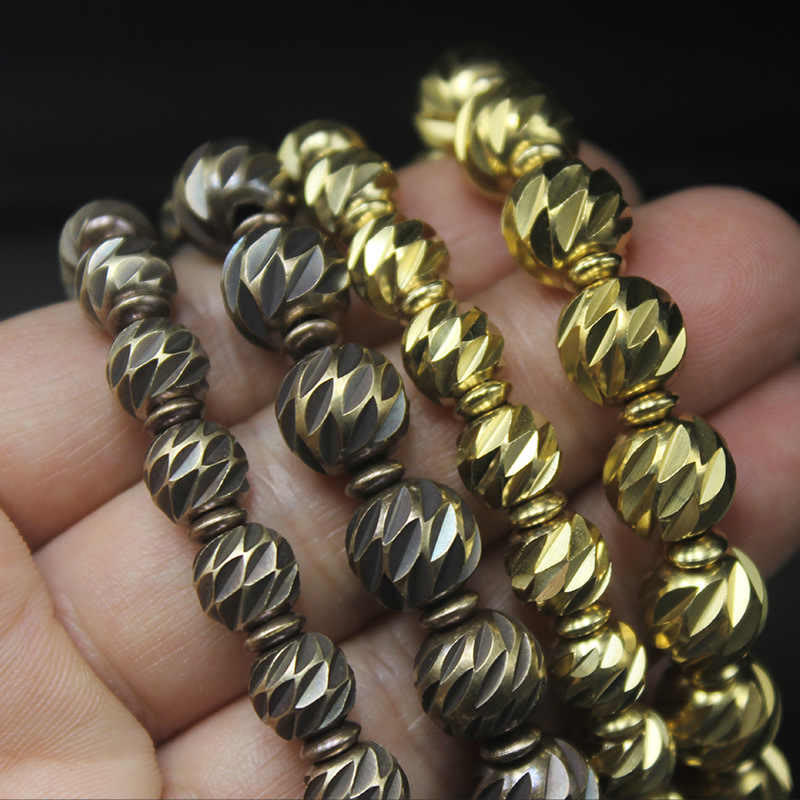 Nimara Ritual Vintage Distressed Knife Carving Pattern Copper Brass Beads Wealth Bracelet