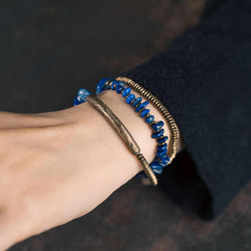 Nimara Ritual Irregular Shape Triple Wrap Lazurite Balance Bracelet
