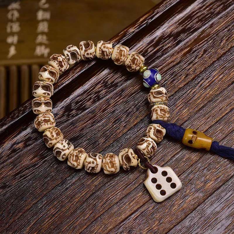 Nimara Ritual Tibetan Camel Bone Garuda Carved Protection Tassel Bracelet