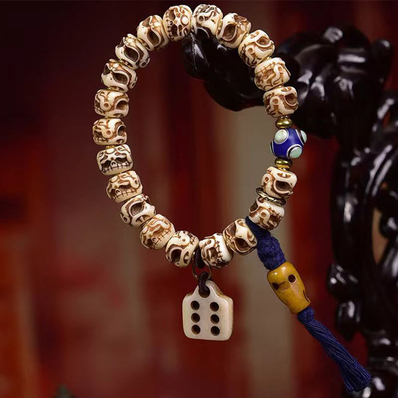 Nimara Ritual Tibetan Camel Bone Garuda Carved Protection Tassel Bracelet