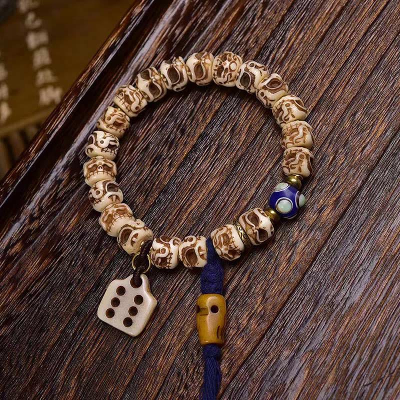 Nimara Ritual Tibetan Camel Bone Garuda Carved Protection Tassel Bracelet