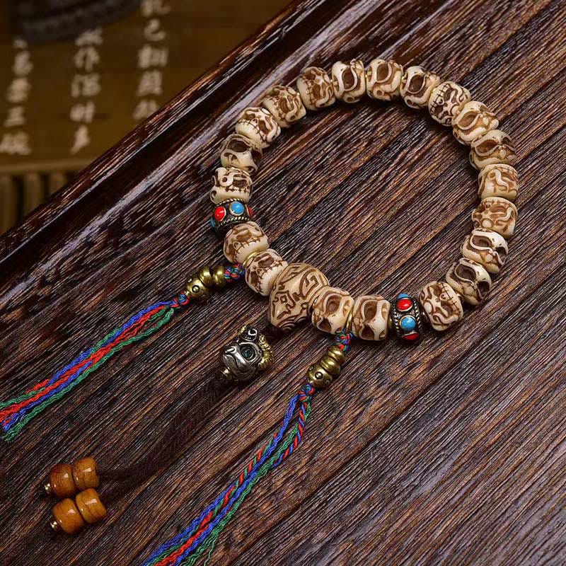 Nimara Ritual Tibetan Camel Bone Garuda Carved Protection Tassel Bracelet