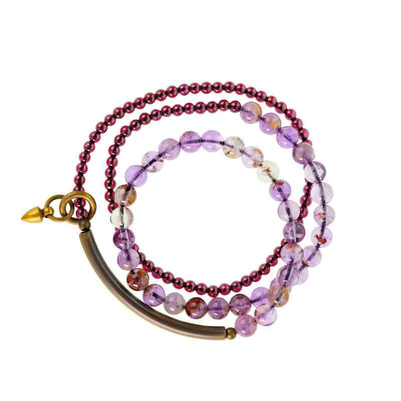 Nimara Ritual Retro 6mm Amethyst 4mm Garnet Multilayer Balance Bracelet