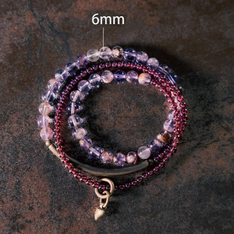 Nimara Ritual Retro 6mm Amethyst 4mm Garnet Multilayer Balance Bracelet