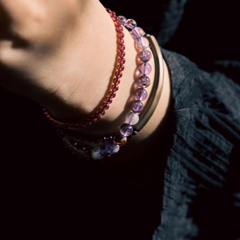 Nimara Ritual Retro 6mm Amethyst 4mm Garnet Multilayer Balance Bracelet