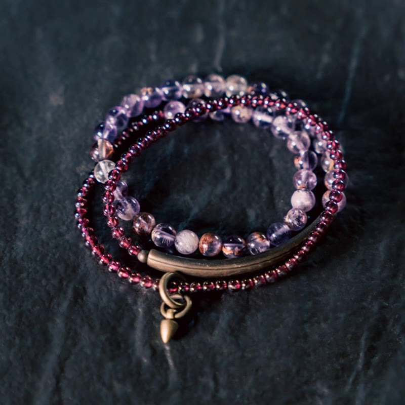 Nimara Ritual Retro 6mm Amethyst 4mm Garnet Multilayer Balance Bracelet