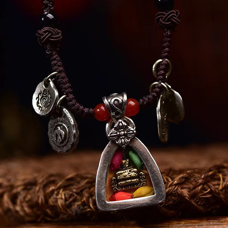 Nimara Ritual Tibetan Medicine Buddha Compassion Braided Rope Necklace Pendant