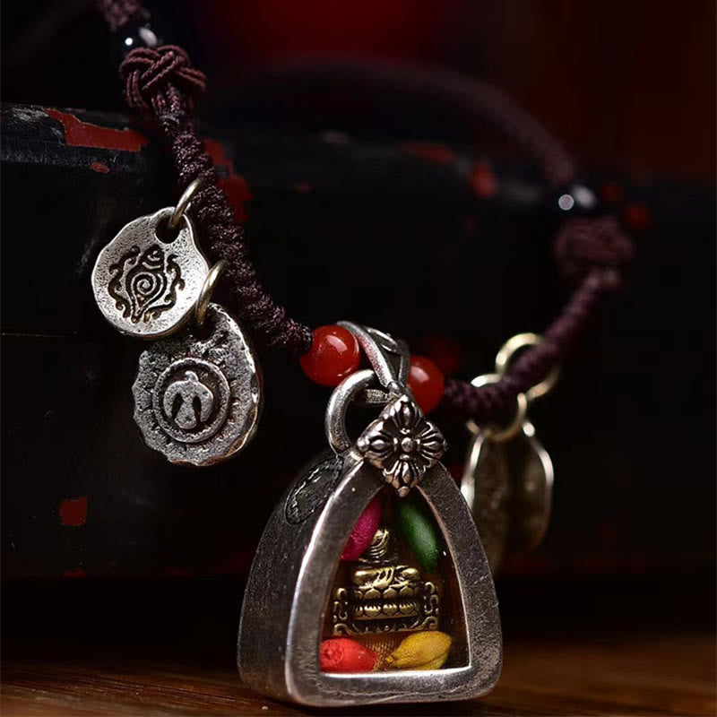 Nimara Ritual Tibetan Medicine Buddha Compassion Braided Rope Necklace Pendant