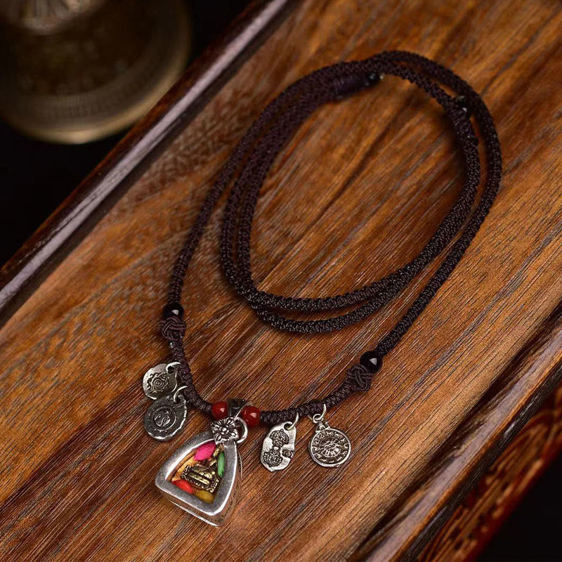 Nimara Ritual Tibetan Medicine Buddha Compassion Braided Rope Necklace Pendant