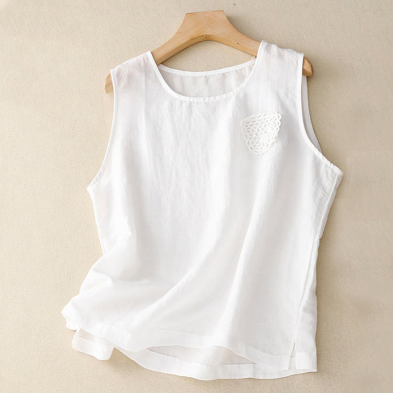 Nimara Ritual Casual Pure Color Embroidery Patchwork Design Sleeveless Crew Neck Women's Vest
