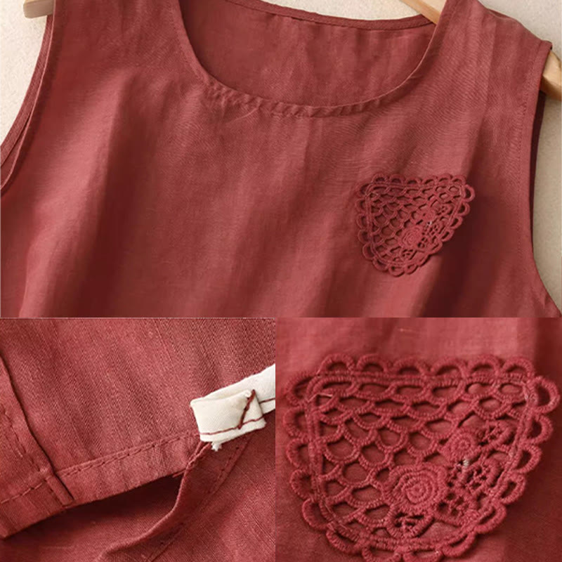Nimara Ritual Casual Pure Color Embroidery Patchwork Design Sleeveless Crew Neck Women's Vest