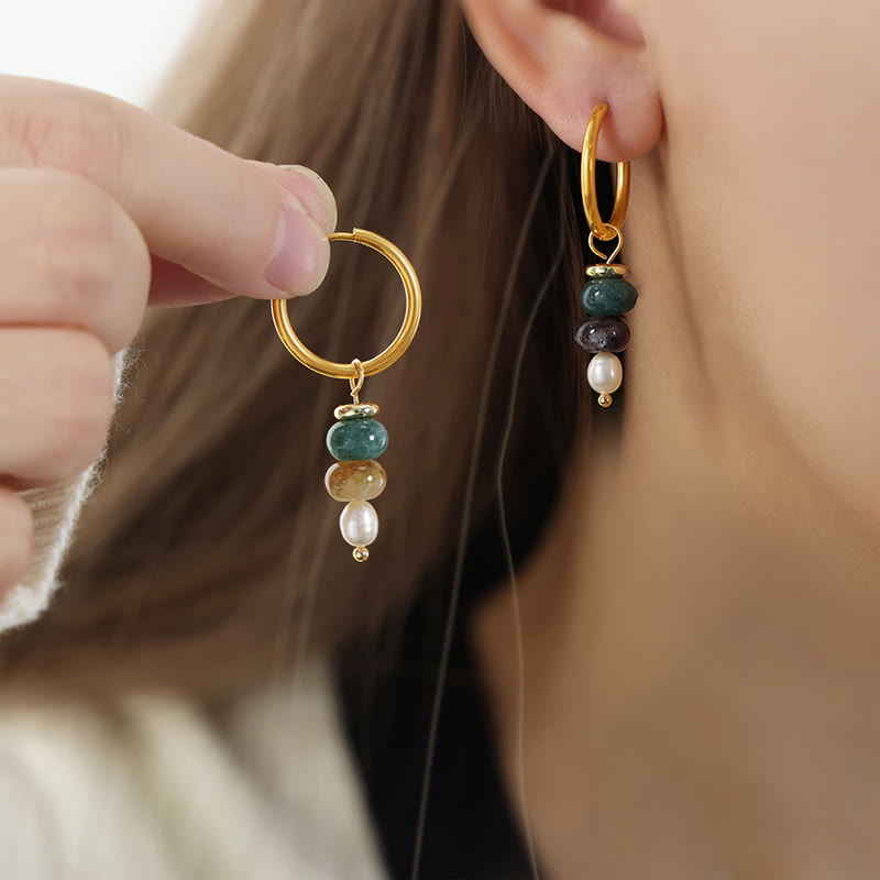 Nimara Ritual Tibetan Marnyi Stone Design Natural Red Agate Pearl Confidence Titanium Steel Earrings