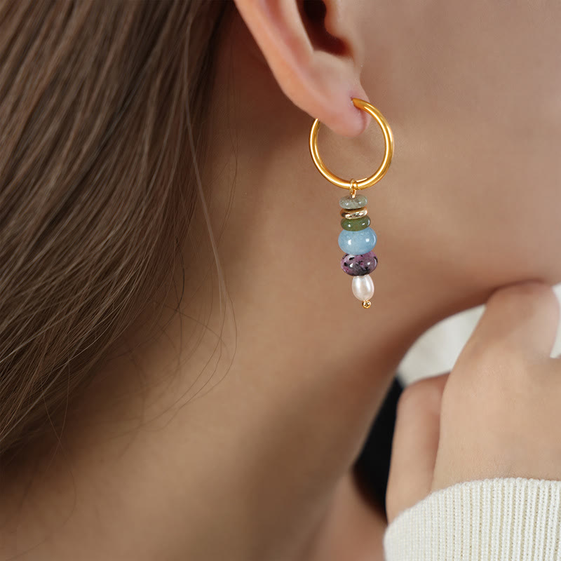 Nimara Ritual Tibetan Marnyi Stone Design Natural Red Agate Pearl Confidence Titanium Steel Earrings
