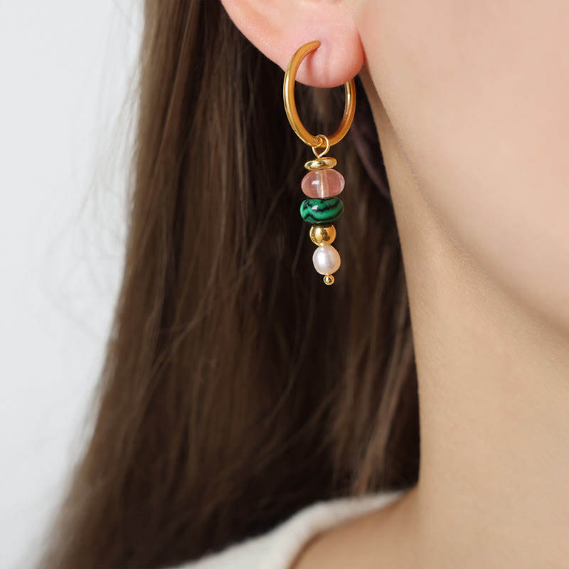 Nimara Ritual Tibetan Marnyi Stone Design Natural Red Agate Pearl Confidence Titanium Steel Earrings