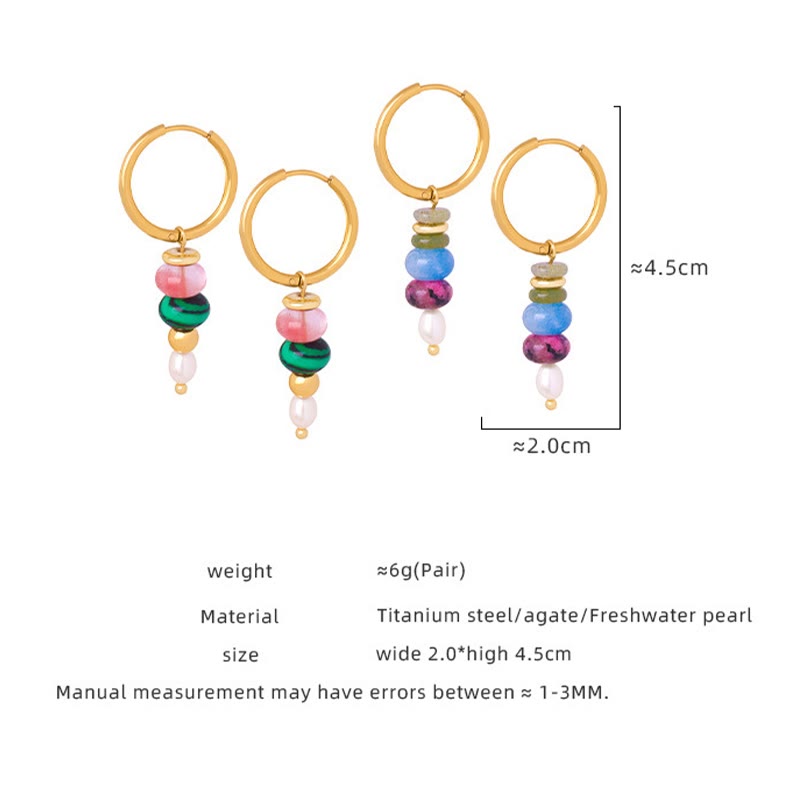 Nimara Ritual Tibetan Marnyi Stone Design Natural Red Agate Pearl Confidence Titanium Steel Earrings