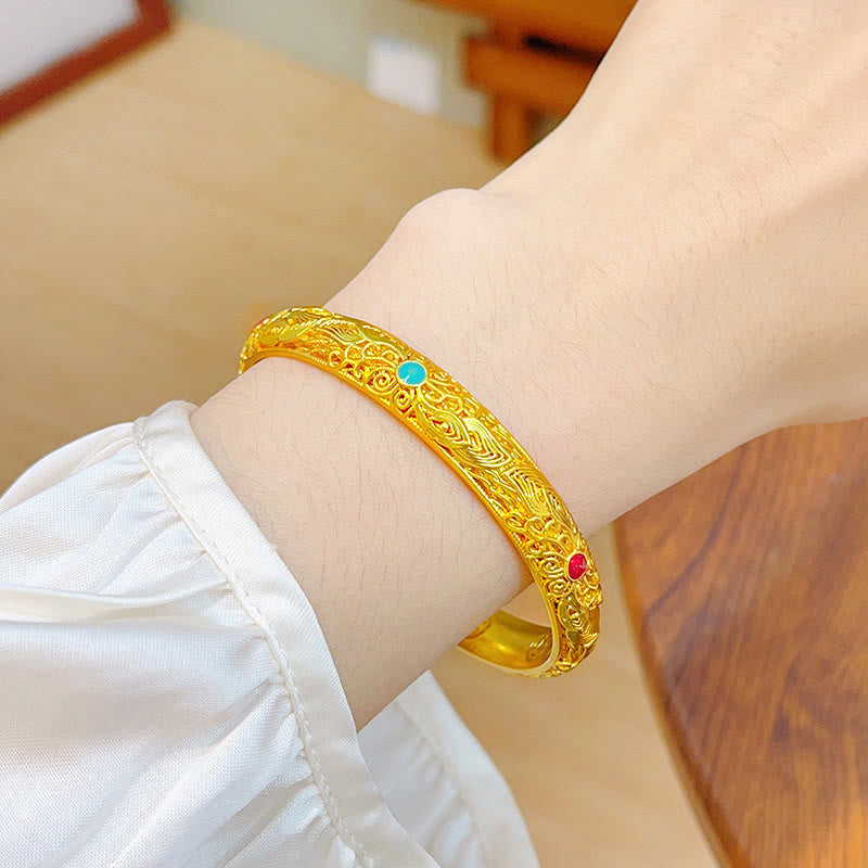Nimara Ritual Copper Plated Gold Flowers Leaves Luck Bracelet Bangle