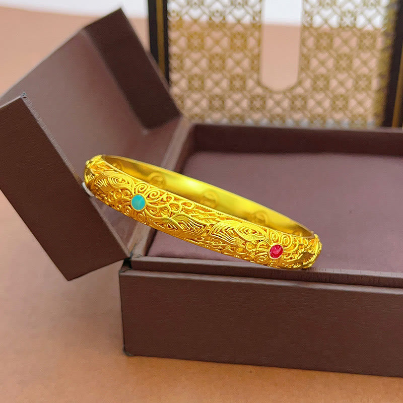 Nimara Ritual Copper Plated Gold Flowers Leaves Luck Bracelet Bangle