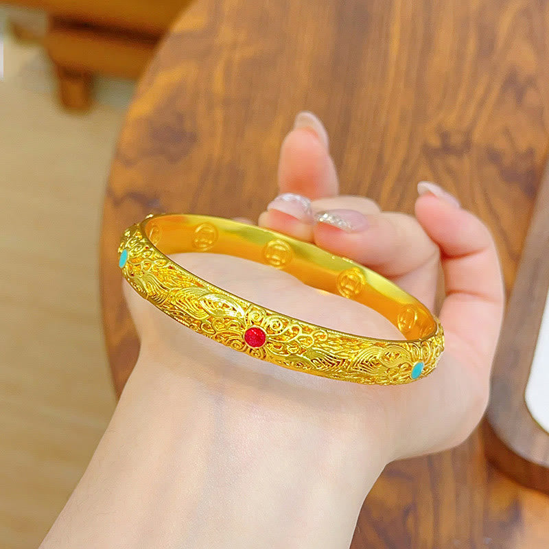 Nimara Ritual Copper Plated Gold Flowers Leaves Luck Bracelet Bangle