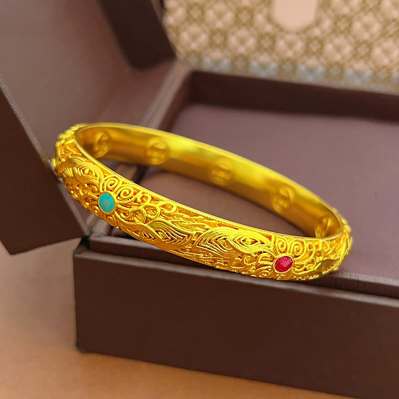 Nimara Ritual Copper Plated Gold Flowers Leaves Luck Bracelet Bangle