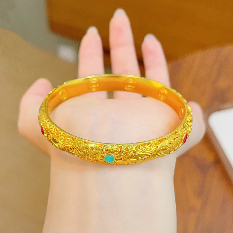 Nimara Ritual Copper Plated Gold Flowers Leaves Luck Bracelet Bangle