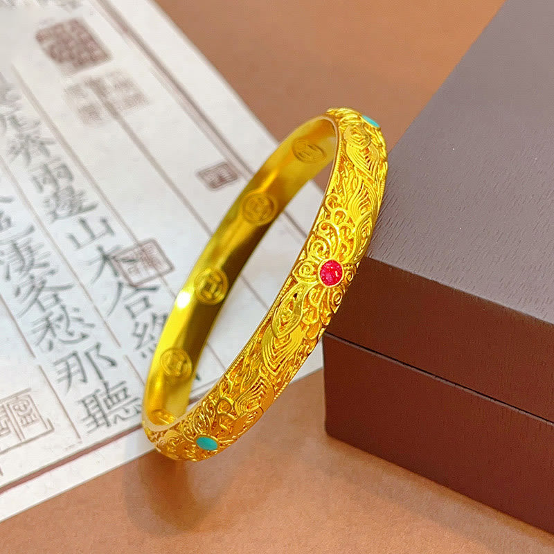 Nimara Ritual Copper Plated Gold Flowers Leaves Luck Bracelet Bangle