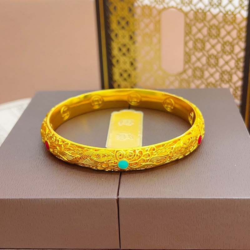 Nimara Ritual Copper Plated Gold Flowers Leaves Luck Bracelet Bangle