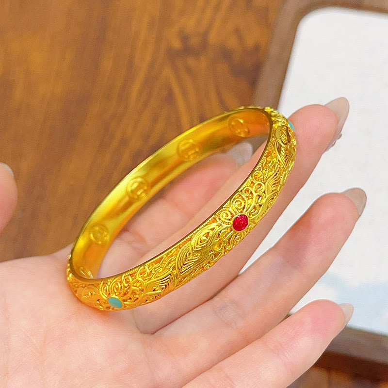 Nimara Ritual Copper Plated Gold Flowers Leaves Luck Bracelet Bangle