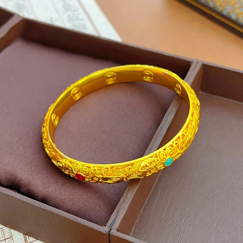 Nimara Ritual Copper Plated Gold Flowers Leaves Luck Bracelet Bangle