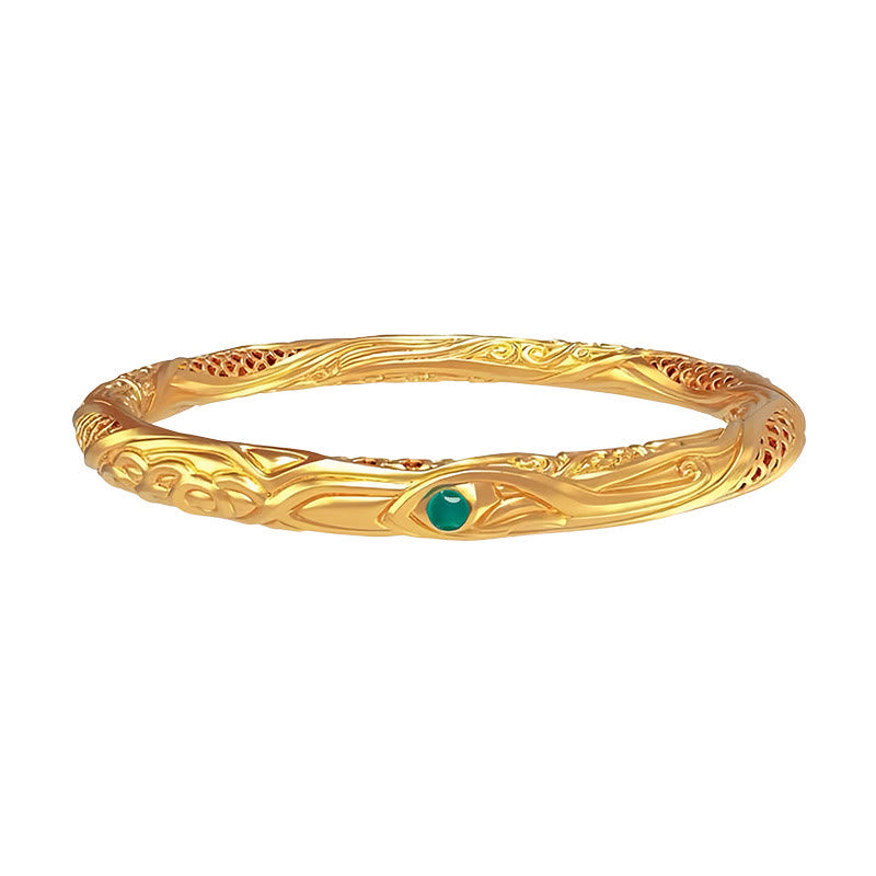 Nimara Ritual 999 Sterling Silver Golden Flower Hollow Design Blessing Bracelet Bangle