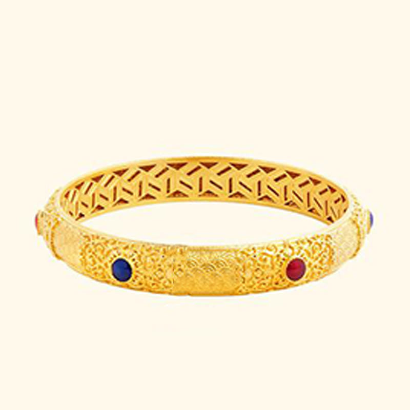 Nimara Ritual 925 Sterling Silver Golden Auspicious Clouds Hollow Design Protection Bracelet Bangle 2.20 IN (56 MM)