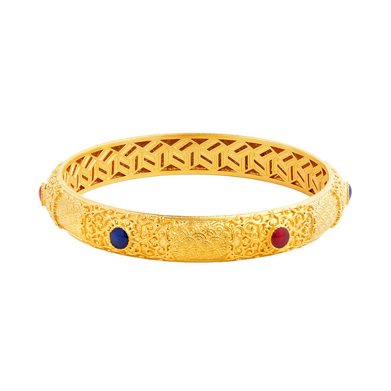 Nimara Ritual 925 Sterling Silver Golden Auspicious Clouds Hollow Design Protection Bracelet Bangle 2.20 IN (56 MM)