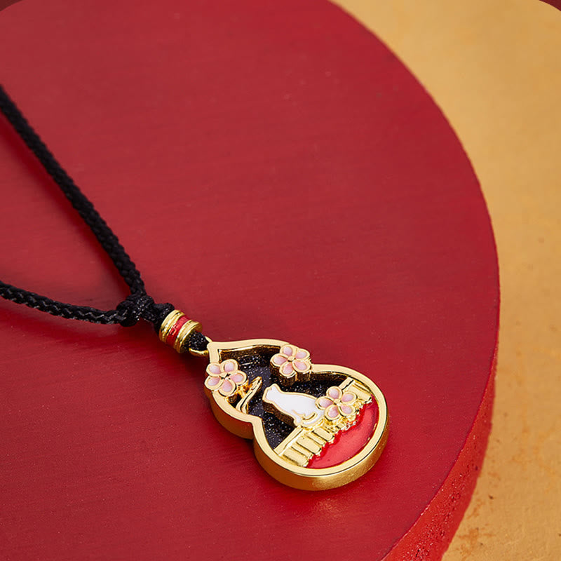 Nimara Ritual 925 Sterling Silver Peach Blossom Cat Gourd Pattern Protection Necklace Pendant