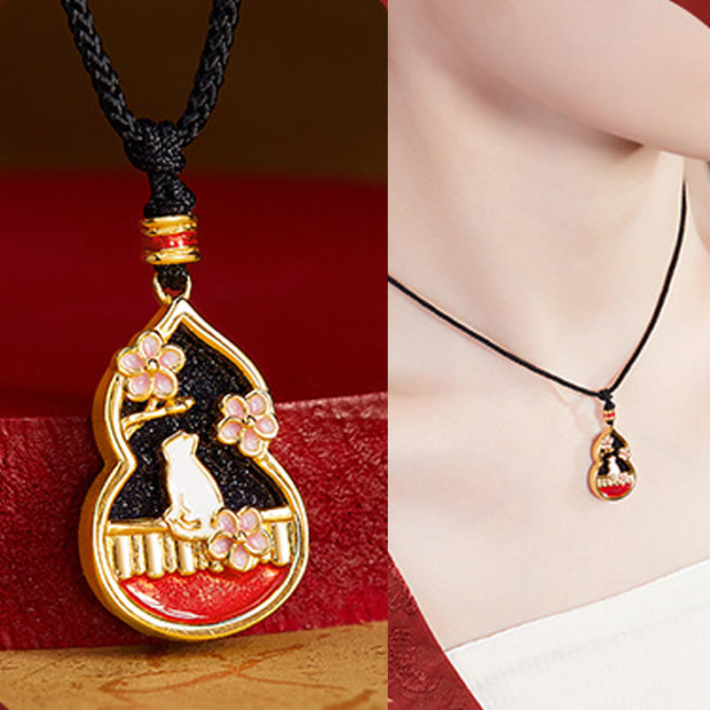 Nimara Ritual 925 Sterling Silver Peach Blossom Cat Gourd Pattern Protection Necklace Pendant