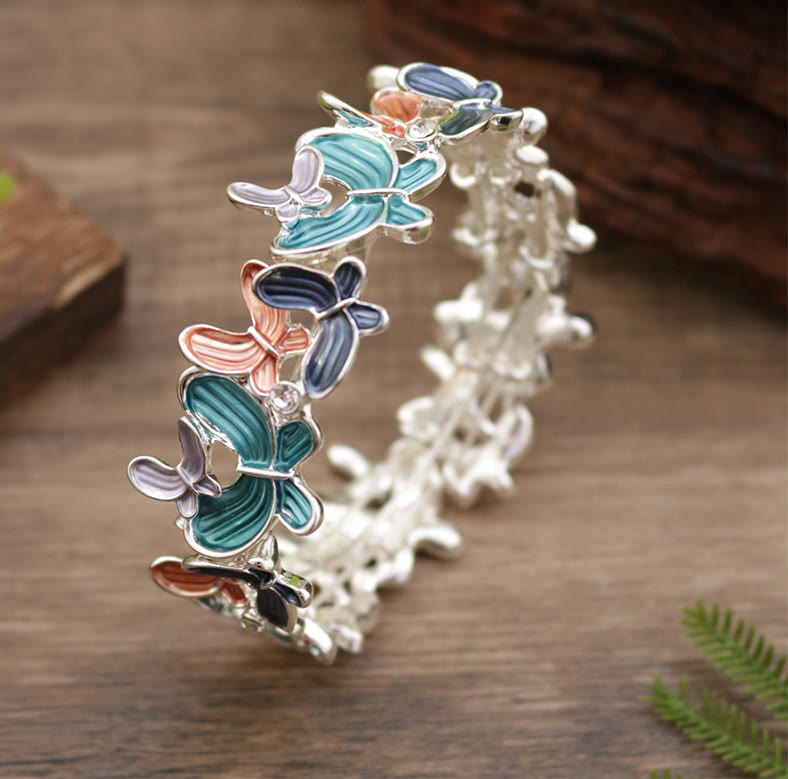 Nimara Ritual Colorful Butterfly Love Alloy Elastic Bracelet Bangle
