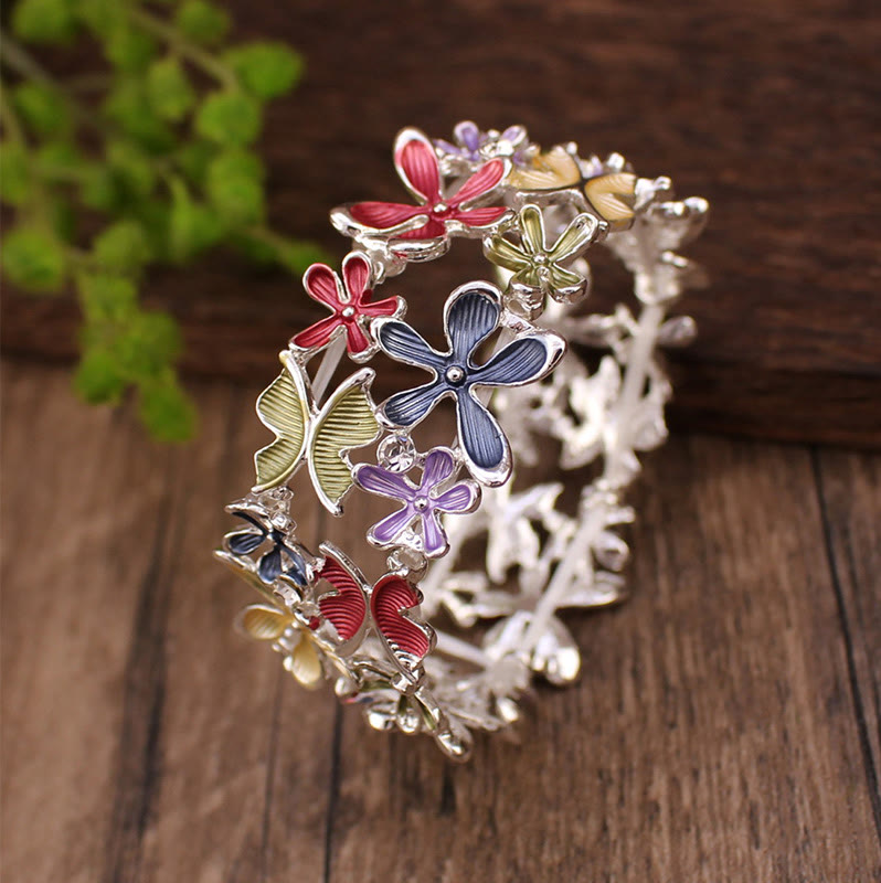 Nimara Ritual Colorful Butterfly Flowers Love Alloy Elastic Bracelet Bangle