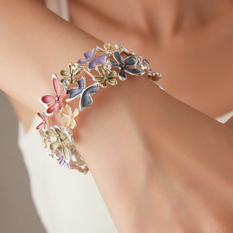 Nimara Ritual Colorful Butterfly Flowers Love Alloy Elastic Bracelet Bangle