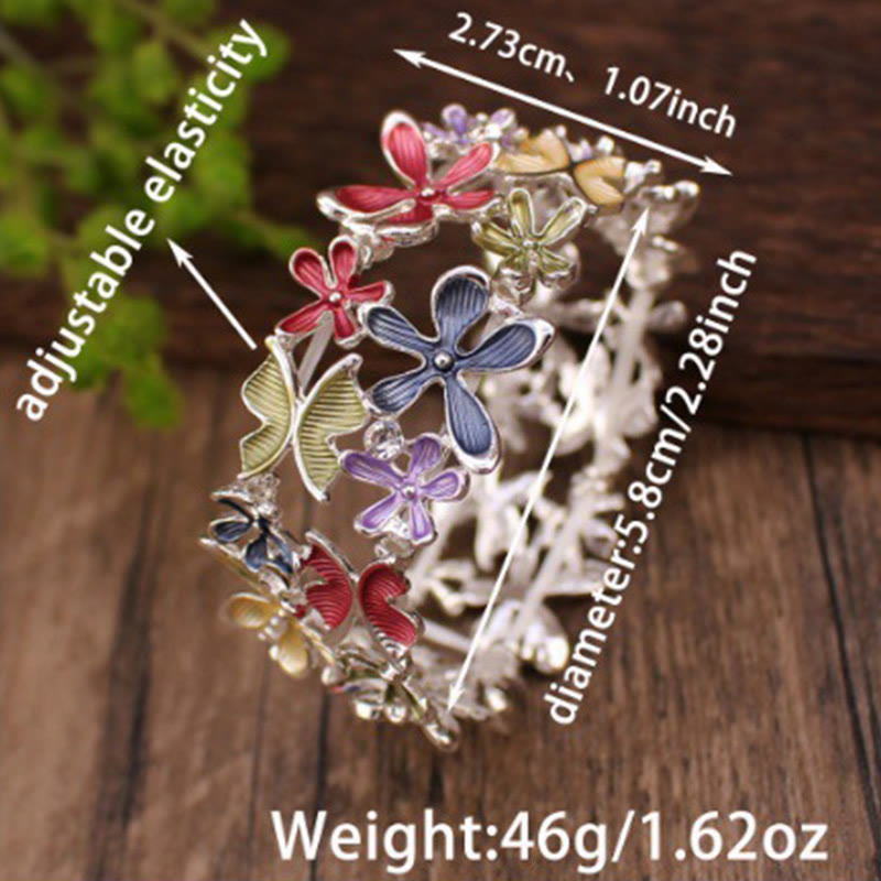 Nimara Ritual Colorful Butterfly Flowers Love Alloy Elastic Bracelet Bangle