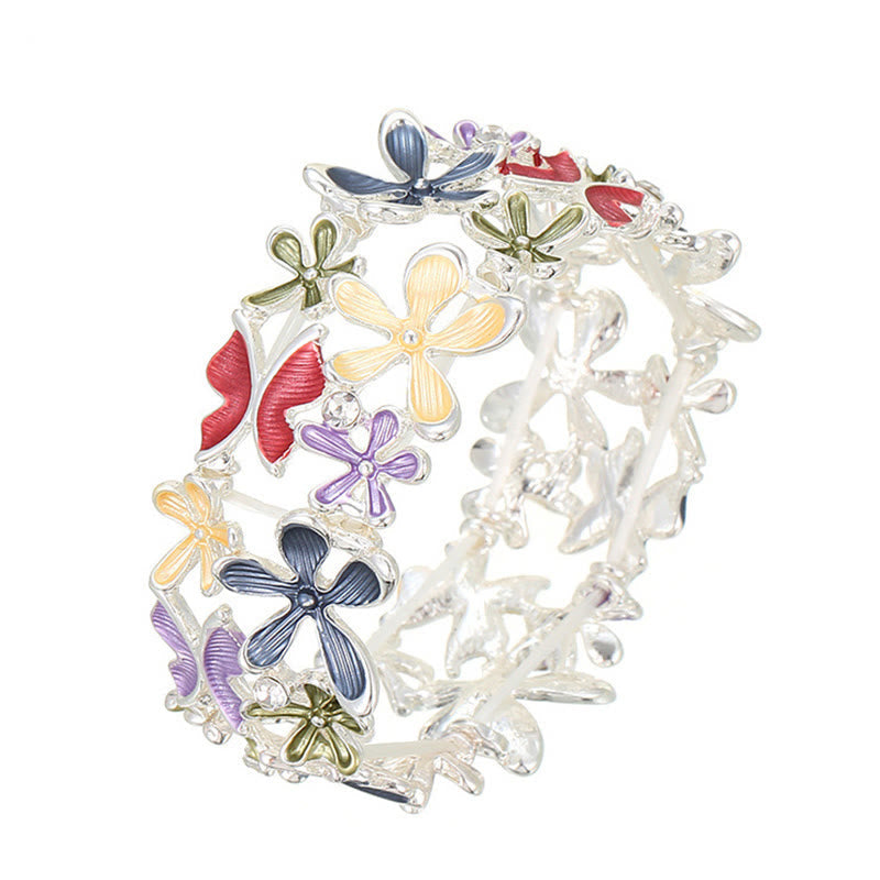Nimara Ritual Colorful Butterfly Flowers Love Alloy Elastic Bracelet Bangle