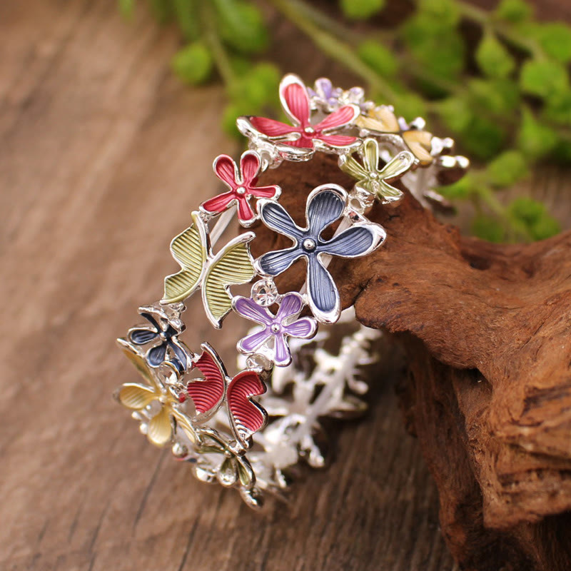 Nimara Ritual Colorful Butterfly Flowers Love Alloy Elastic Bracelet Bangle
