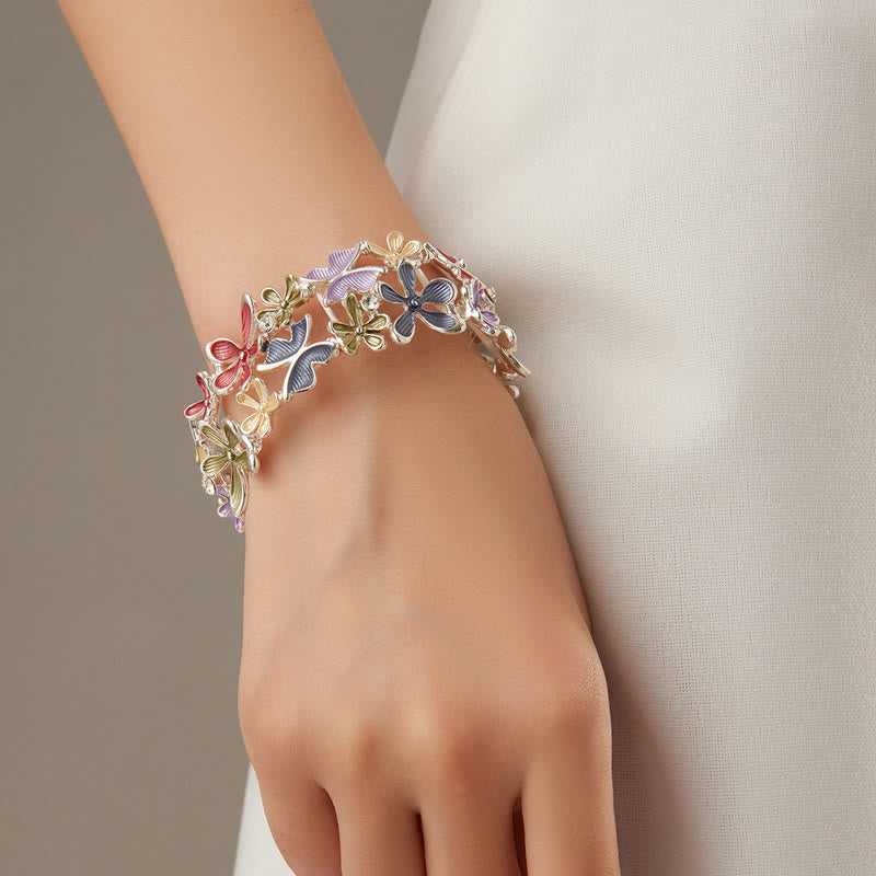 Nimara Ritual Colorful Butterfly Flowers Love Alloy Elastic Bracelet Bangle