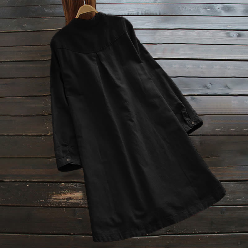 Nimara Ritual Solid Buttons Long Sleeve Women's Shirt With Pockets