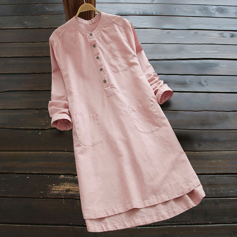 Nimara Ritual Solid Buttons Long Sleeve Women's Shirt With Pockets