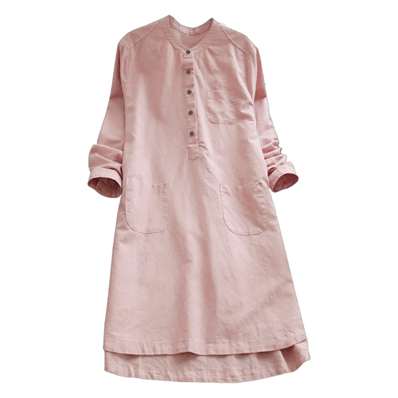 Nimara Ritual Solid Buttons Long Sleeve Women's Shirt With Pockets