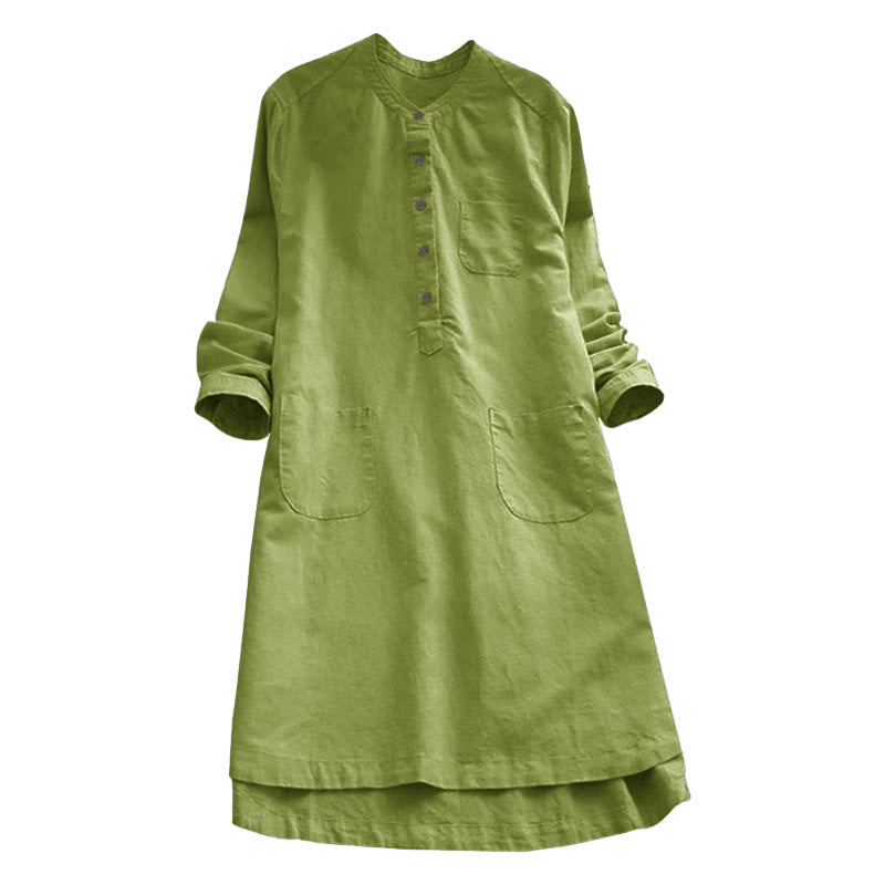 Nimara Ritual Solid Buttons Long Sleeve Women's Shirt With Pockets