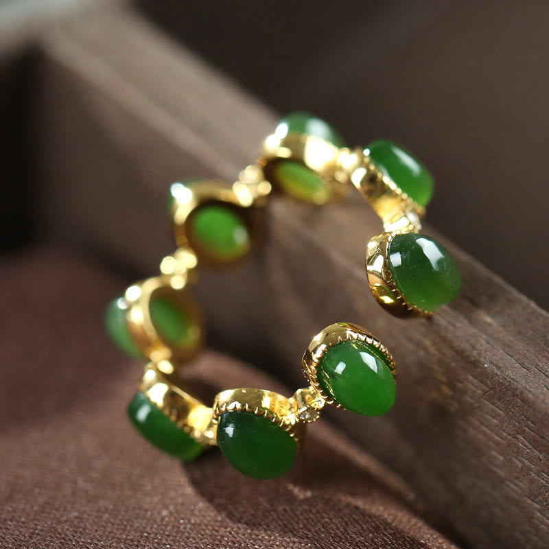 Nimara Ritual 925 Sterling Silver Hetian Cyan Jade Beads Healing Adjustable Ring