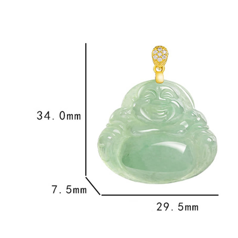 Nimara Ritual Natural Jade Laughing Buddha Luck Prosperity Titanium Steel Chain Necklace Pendant