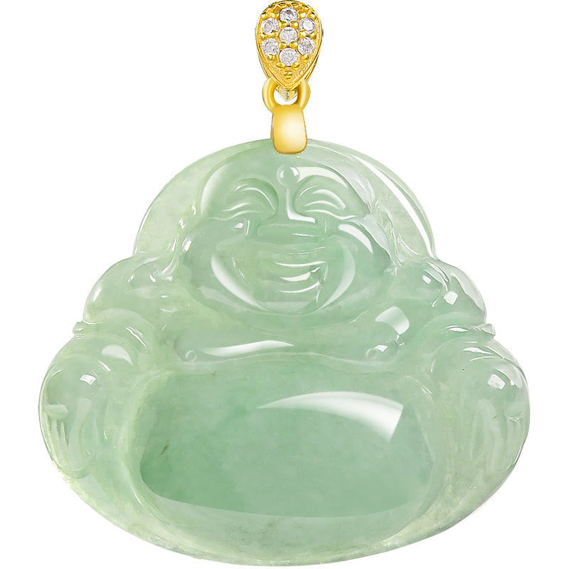 Nimara Ritual Natural Jade Laughing Buddha Luck Prosperity Titanium Steel Chain Necklace Pendant