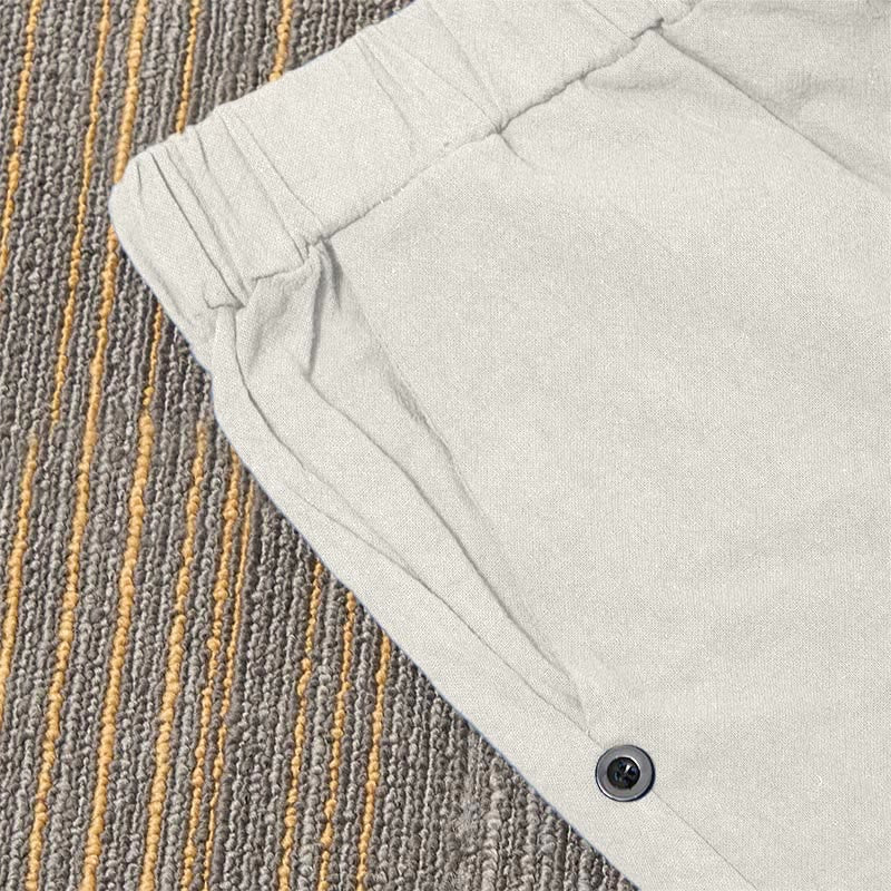 Nimara Ritual Casual Pure Color Hollow Button Cuff Design Women's Cotton Linen Pants With Pockets