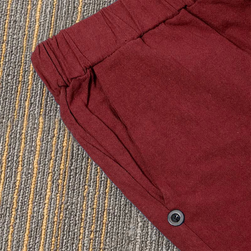 Nimara Ritual Casual Pure Color Hollow Button Cuff Design Women's Cotton Linen Pants With Pockets