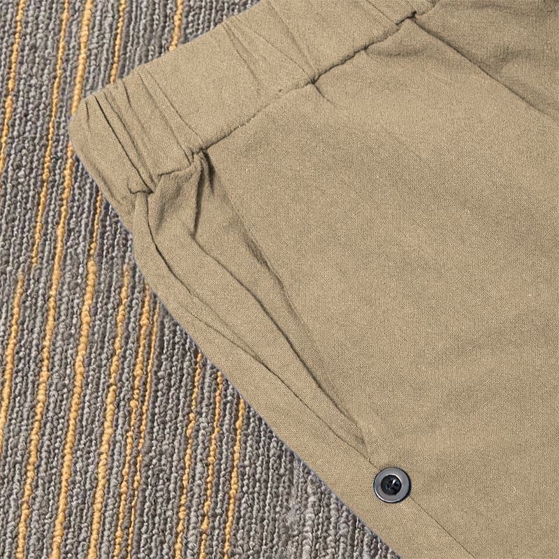 Nimara Ritual Casual Pure Color Hollow Button Cuff Design Women's Cotton Linen Pants With Pockets